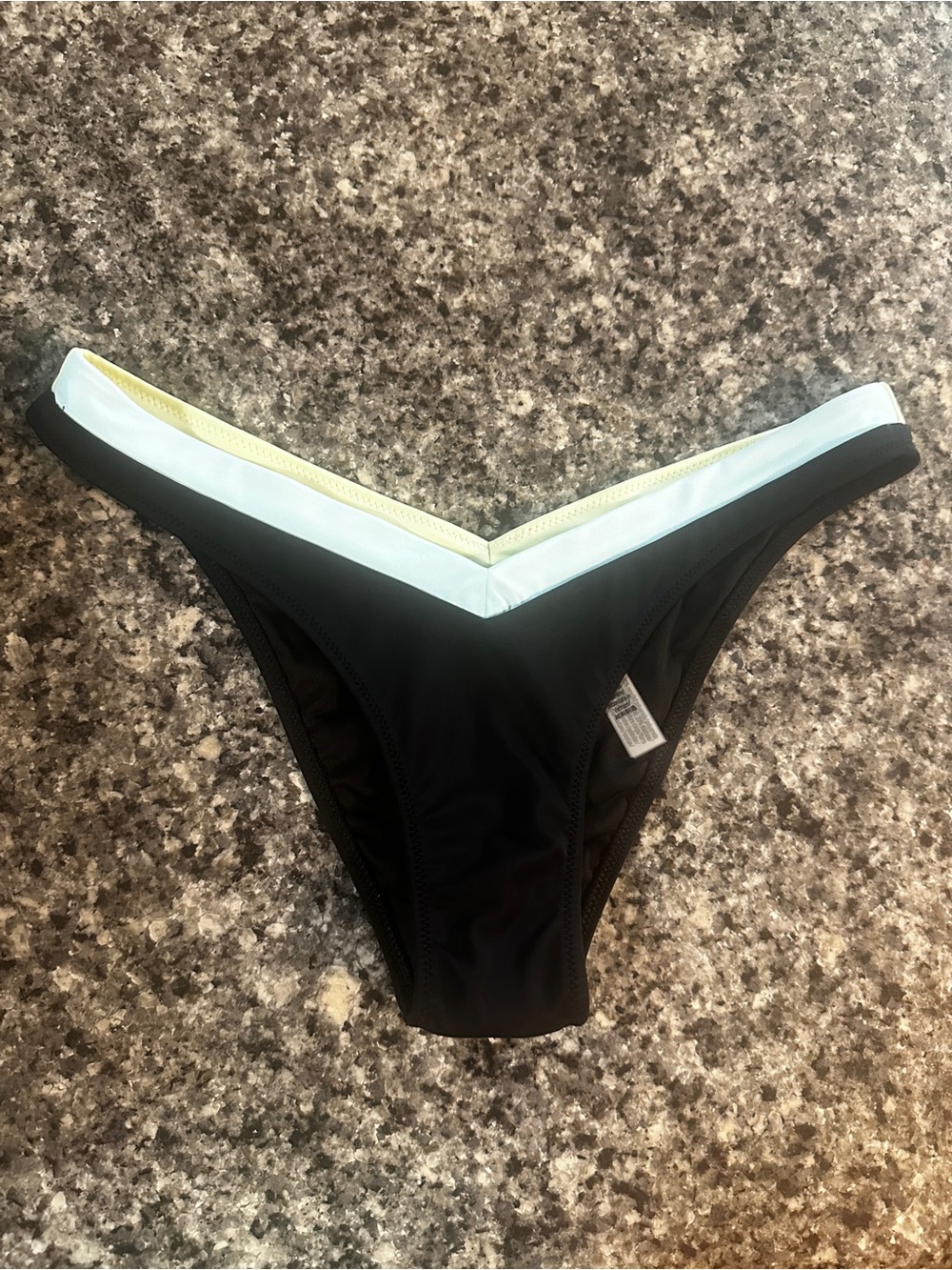 Victoria's Secret Black Bikini Bottom with Light Blue and Yellow Trim